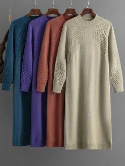 Women's Sweater Dress Jumper Dress Winter Dress Midi Dress Fashion Plain Outdoor Holiday Vacation Going Out Crew Neck Long Sleeve 2023 Loose Fit Black Blue Purple One Size