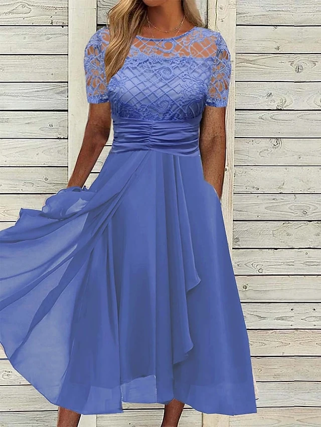 Women's Party Dress Lace Dress Cocktail Dress Midi Dress Blue Short Sleeve Pure Color Lace Summer Spring Fall Crew Neck Party Wedding Guest Vacation Summer Dress 2023 S M L XL 2XL 3XL 1 Women's Party Dress Lace Dress Cocktail Dress Midi Dress Blue Short Sleeve Pure Color Lace Summer Spring Fall Crew Neck Party Wedding Guest Vacation Summer Dress 2023 S M L XL 2XL 3XL