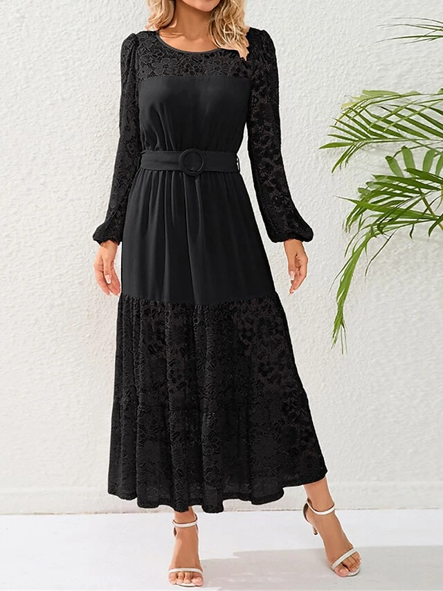 Women's Prom Dress Party Dress Lace Dress Long Dress Maxi Dress Black Pink Red Long Sleeve Pure Color Lace Spring Fall Winter Crew Neck Fashion Winter Dress Birthday Evening Party 2023 S M L XL XXL 15 Women's Prom Dress Party Dress Lace Dress Long Dress Maxi Dress Black Pink Red Long Sleeve Pure Color Lace Spring Fall Winter Crew Neck Fashion Winter Dress Birthday Evening Party 2023 S M L XL XXL - Image 15