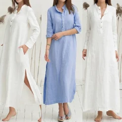 Women's Cotton Dress Pajamas Nightgown Nighty Pure Color Retro Comfort Home Daily Stand Collar Long Sleeve Button Summer Fall Spring White Blue 19 Women's Cotton Dress Pajamas Nightgown Nighty Pure Color Retro Comfort Home Daily Stand Collar Long Sleeve Button Summer Fall Spring White Blue -Party Prom Dresses Sales Store cdppmv1654080574138