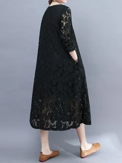 Women's Work Dress Lace Dress Black Dress Fashion Midi Dress Lace Pocket Crew Neck Long Sleeve Plain Loose Fit Black White Pink Fall M L XL XXL 3XL 25 Women's Work Dress Lace Dress Black Dress Fashion Midi Dress Lace Pocket Crew Neck Long Sleeve Plain Loose Fit Black White Pink Fall M L XL XXL 3XL -Party Prom Dresses Sales Store cflcch1693281256861