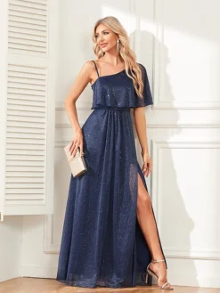 Women's Prom Dress Party Dress Swing Dress Long Dress Maxi Dress Dark Blue Short Sleeve Pure Color Zipper Summer Spring Fall Spaghetti Strap Fashion Evening Party Summer Dress 2023 S M L XL -Party Prom Dresses Sales Store cfstcu1696673264915