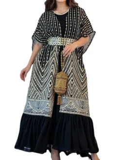 Women's Two Piece Dress Set Party Dress Sheath Dress Party Cocktail Party Fashion Party Lace Up Ruched Long Dress Maxi Dress Crew Neck Short Sleeve Print Loose Fit Black White Green Fall Winter S M L -Party Prom Dresses Sales Store cgijye1696691499364