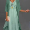 Women's Two Piece Dress Set Casual Dress Chiffon Dress Daily Vacation Fashion Elegant Twist Knot Front Midi Dress V Neck 3/4 Length Sleeve Plain Regular Fit Blue Green Summer Spring S M L XL XXL