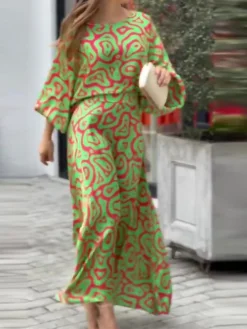 Women's Two Piece Dress Set Casual Dress Skirt Set Daily Vacation Fashion Casual Print Long Dress Maxi Dress Crew Neck Long Sleeve Floral Stripe Loose Fit White Blue Sky Blue Summer Spring S M L XL -Party Prom Dresses Sales Store chfpho1689836908210