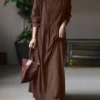 Women's Cotton Linen Dress Casual Dress Maxi Long Dress Linen Boho Casual Winter Dress Daily Holiday Crew Neck Patchwork Long Sleeve Summer Spring Fall Linen Loose Fit Black White Khaki Pure Color S