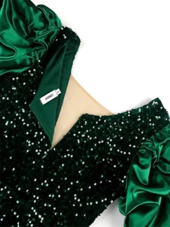 Women‘s Christmas Party Dress Sequin Dress Cocktail Dress Midi Dress Red Dark Green Short Sleeve Pure Color Sparkly Glitter Sequins Summer Spring Fall V Neck Fashion Wedding Guest Vacation Summer -Party Prom Dresses Sales Store cihmey1691401699505