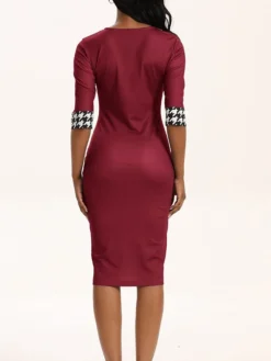 Women's Work Dress Sheath Dress Black Dress Fashion Office Daily Midi Dress Patchwork Print Crew Neck Half Sleeve Houndstooth Regular Fit Black Red Blue Fall Winter S M L XL XXL -Party Prom Dresses Sales Store cjsotv1694574592276