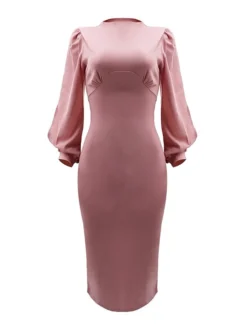 Women's Work Dress Sheath Dress Black Dress Fashion Midi Dress Ruched Crew Neck Long Sleeve Plain Slim Black Pink Red Fall Winter S M L XL -Party Prom Dresses Sales Store cjxelk1693214210739