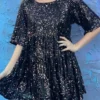 Women's Party Dress Sequin Dress Homecoming Dress Mini Dress Black Purple Half Sleeve Pure Color Sequins Summer Spring Fall Crew Neck Party Birthday Vacation Summer Dress Loose Fit 2023 S M L XL
