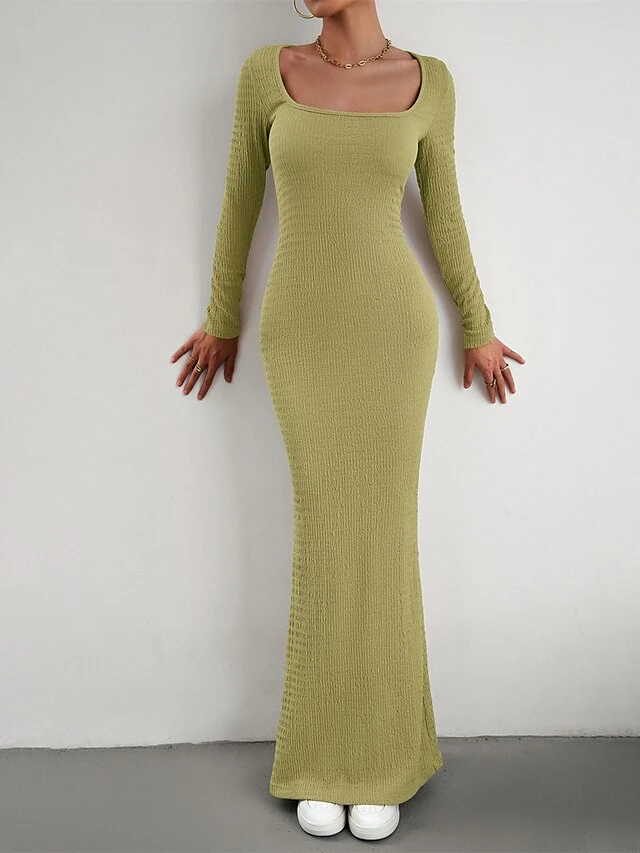 Women's Sweater Dress Jumper Dress Sheath Dress Long Dress Maxi Dress Fashion Pure Color Outdoor Daily Holiday Vacation U Neck Long Sleeve 2023 Slim Black Wine Brown S M L XL 3 Women's Sweater Dress Jumper Dress Sheath Dress Long Dress Maxi Dress Fashion Pure Color Outdoor Daily Holiday Vacation U Neck Long Sleeve 2023 Slim Black Wine Brown S M L XL - Image 3