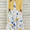 Women's Two Piece Dress Set Casual Dress Print Dress Outdoor Daily Fashion Modern Button Pocket Midi Dress V Neck Half Sleeve Floral Regular Fit Yellow Summer Spring S M L XL XXL