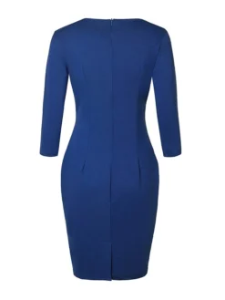 Women's Work Dress Sheath Dress Fashion Midi Dress Button Crew Neck 3/4 Length Sleeve Plain Slim Black Blue Summer Spring S M L XL XXL -Party Prom Dresses Sales Store cmmxuj1684322607845