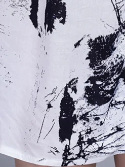 Women's Two Piece Dress Set Casual Dress Cotton Linen Dress Daily Holiday Fashion Streetwear Pocket Drawstring Midi Dress Crew Neck Long Sleeve Painting Print Loose Fit Black Dark Blue Fall Winter M -Party Prom Dresses Sales Store cmndnn1694068679380