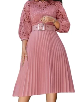 Women's Party Dress Lace Dress A Line Dress Midi Dress Black White Pink 3/4 Length Sleeve Pure Color Lace Fall Winter Autumn Crew Neck Elegant Party Spring Dress 2023 S M L XL XXL 3XL -Party Prom Dresses Sales Store cnkkdy1656585401752