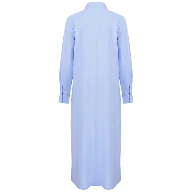 Women's Cotton Dress Pajamas Nightgown Nighty Pure Color Retro Comfort Home Daily Stand Collar Long Sleeve Button Summer Fall Spring White Blue 6 Women's Cotton Dress Pajamas Nightgown Nighty Pure Color Retro Comfort Home Daily Stand Collar Long Sleeve Button Summer Fall Spring White Blue - Image 6
