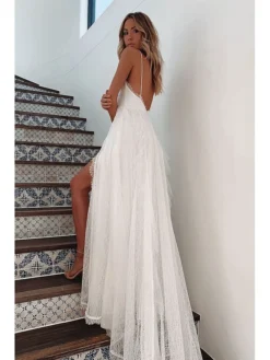 Women's Party Dress Lace Dress Swing Dress White Dress Long Dress Maxi Dress Sleeveless Pure Color Lace Spring Summer Deep V Romantic Party S M L XL -Party Prom Dresses Sales Store cnxnzc1631181322527