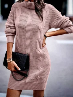 Women‘s Sweater Dress Winter Dress Sheath Dress Blue Pink Army Green Khaki Dark Gray Black Long Sleeve Pure Color Knit Winter Fall Turtleneck Casual Mature Fit 2022 S M L XL