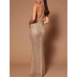 Women's Prom Dress Party Dress Bodycon Long Dress Maxi Dress Black Beige Sleeveless Pure Color Sequins Fall Winter Autumn Halter Neck Fashion Evening Party Vacation 2023 S M L XL XXL -Party Prom Dresses Sales Store cpsdlv1695637823568