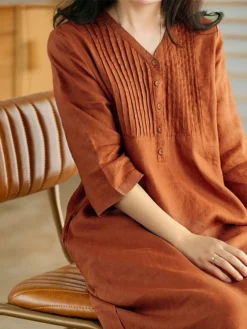 Women's Work Dress Sheath Dress Semi Formal Dress Fashion Midi Dress Button V Neck Half Sleeve Plain Loose Fit White Blue Orange Fall Winter L XL XXL 3XL -Party Prom Dresses Sales Store cpuasl1692601435375