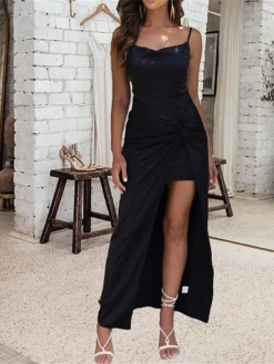 Women's Prom Dress Party Dress Satin Dress Long Dress Maxi Dress Black Sleeveless Pure Color Backless Spring Fall Winter Spaghetti Strap Fashion Birthday Evening Party Wedding Guest 2023 S M L -Party Prom Dresses Sales Store cpxdst1692948281797