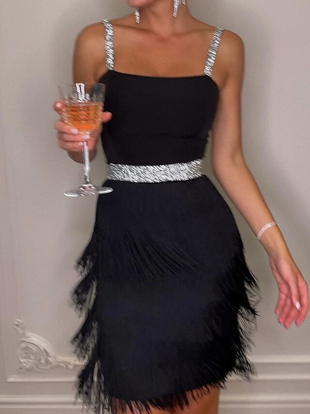 Women‘s Cocktail Party Dress Homecoming Dress Wedding Guest Dress Fringe Dress Mini Dress Black Sleeveless Pure Color Tassel Fringe Spring Summer Spaghetti Strap Hot Date 2023 S M L XL 7 Women‘s Cocktail Party Dress Homecoming Dress Wedding Guest Dress Fringe Dress Mini Dress Black Sleeveless Pure Color Tassel Fringe Spring Summer Spaghetti Strap Hot Date 2023 S M L XL - Image 7