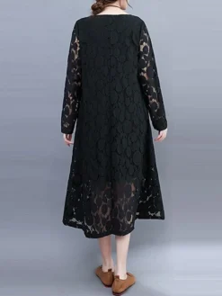Women's Work Dress Lace Dress Black Dress Fashion Midi Dress Lace Pocket Crew Neck Long Sleeve Plain Loose Fit Black White Pink Fall M L XL XXL 3XL 24 Women's Work Dress Lace Dress Black Dress Fashion Midi Dress Lace Pocket Crew Neck Long Sleeve Plain Loose Fit Black White Pink Fall M L XL XXL 3XL -Party Prom Dresses Sales Store cqvddv1693281255973