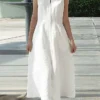 Women's Casual Dress Cotton Linen Dress White Dress Maxi Long Dress Cotton Blend Fashion Basic Outdoor Daily Vacation Crew Neck Pocket Sleeveless Summer Spring 2023 Regular Fit White Pure Color S M L