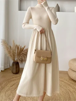 Women's Sweater Dress Jumper Dress Casual Dress Midi Dress Fashion Plain Outdoor Daily Going Out Turtleneck Long Sleeve 2023 Loose Fit Black Apricot One Size -Party Prom Dresses Sales Store crukpn1695630304345