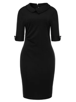 Women's Work Dress Sheath Dress Semi Formal Dress Fashion Office Daily Workfashion Midi Dress Ruched Shirt Collar Half Sleeve Plain Slim Black Wine Navy Blue Fall Winter S M L XL XXL 25 Women's Work Dress Sheath Dress Semi Formal Dress Fashion Office Daily Workfashion Midi Dress Ruched Shirt Collar Half Sleeve Plain Slim Black Wine Navy Blue Fall Winter S M L XL XXL -Party Prom Dresses Sales Store csvowe1695030996469