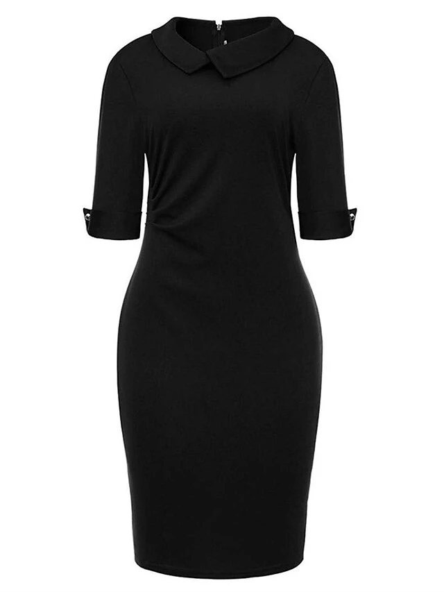 Women's Work Dress Sheath Dress Semi Formal Dress Fashion Office Daily Workfashion Midi Dress Ruched Shirt Collar Half Sleeve Plain Slim Black Wine Navy Blue Fall Winter S M L XL XXL 11 Women's Work Dress Sheath Dress Semi Formal Dress Fashion Office Daily Workfashion Midi Dress Ruched Shirt Collar Half Sleeve Plain Slim Black Wine Navy Blue Fall Winter S M L XL XXL - Image 11