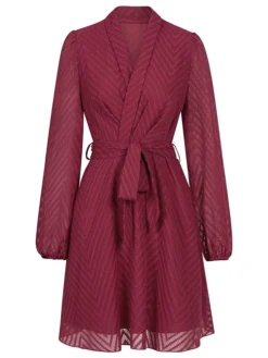 Women's Work Dress Casual Dress Sheath Dress Fashion Office Daily Workfashion Mini Dress Lace Up Ruched V Neck Long Sleeve Plain Loose Fit Black Wine Apricot Fall Winter S M L XL -Party Prom Dresses Sales Store cthwdf1695363034888