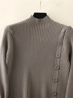 Women's Sweater Dress Jumper Dress Winter Dress Mini Dress Warm Plain Outdoor Daily Vacation Going Out Turtleneck Long Sleeve Button 2023 Slim Black Brown Khaki One Size -Party Prom Dresses Sales Store ctvjus1697767800256