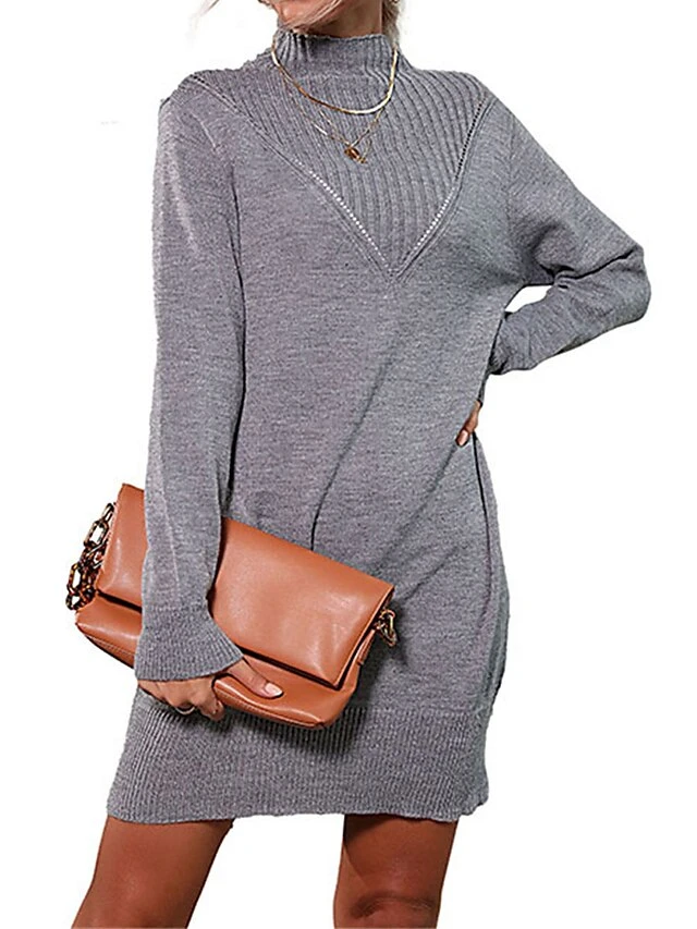 Women's Sweater Dress Jumper Dress Winter Dress Mini Dress Warm Plain Outdoor Daily Vacation Going Out Turtleneck Long Sleeve 2023 Loose Fit Gray S M L 5 Women's Sweater Dress Jumper Dress Winter Dress Mini Dress Warm Plain Outdoor Daily Vacation Going Out Turtleneck Long Sleeve 2023 Loose Fit Gray S M L - Image 5