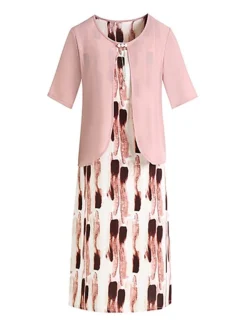 Women's Two Piece Dress Set Casual Dress Print Dress Daily Going Out Elegant Casual Print Midi Dress Crew Neck Half Sleeve Print Loose Fit Pink Blue Summer Spring XL XXL 3XL 4XL 5XL -Party Prom Dresses Sales Store cxpaow1688008473385