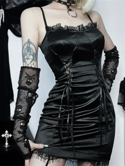 Women's Party Dress Cocktail Dress Bodycon Mini Dress Black Sleeveless Pure Color Lace Up Spring Fall Winter Spaghetti Strap Fashion Halloween Birthday Wedding Guest 2023 S M L -Party Prom Dresses Sales Store cxzbxv1693886968838