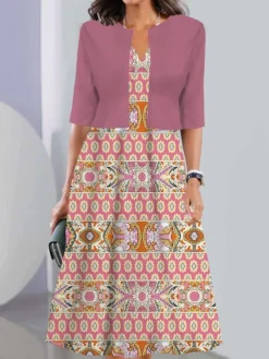 Women's Two Piece Dress Set Casual Dress Tank Dress Outdoor Daily Vintage Casual Pocket Print Midi Dress V Neck 3/4 Length Sleeve Geometric Color Block Regular Fit Black Pink Wine Summer Spring S M L 10 Women's Two Piece Dress Set Casual Dress Tank Dress Outdoor Daily Vintage Casual Pocket Print Midi Dress V Neck 3/4 Length Sleeve Geometric Color Block Regular Fit Black Pink Wine Summer Spring S M L -Party Prom Dresses Sales Store cyisnq1690441703781