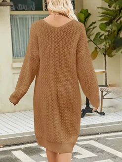 Women's Sweater Dress Winter Dress Jumper Dress Midi Dress Split Daily Date Going Out Active Fashion V Neck Long Sleeve 2023 Loose Fit Black White Camel Color S M L XL XXL Size -Party Prom Dresses Sales Store cyxdrj1692858976501