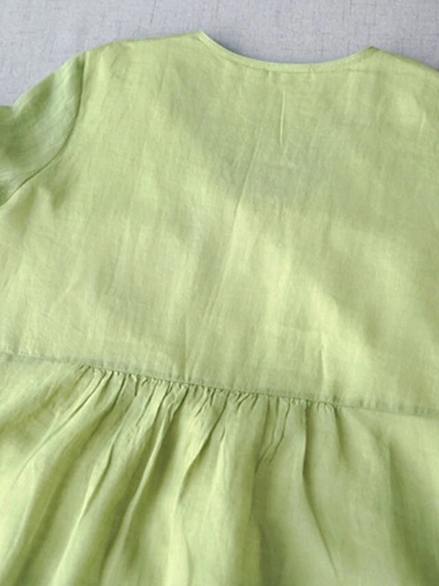 Women's Casual Dress Cotton Linen Dress White Dress Midi Dress Cotton Blend Basic Casual Outdoor Vacation V Neck Ruched Half Sleeve Summer Spring Fall 2023 Loose Fit White Green Apricot Pure Color M 13 Women's Casual Dress Cotton Linen Dress White Dress Midi Dress Cotton Blend Basic Casual Outdoor Vacation V Neck Ruched Half Sleeve Summer Spring Fall 2023 Loose Fit White Green Apricot Pure Color M - Image 13