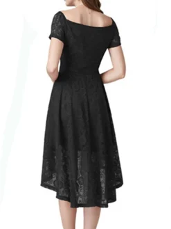 Women‘s Christmas Party Dress Lace Dress Cocktail Dress Midi Dress Black Pink Wine Short Sleeve Pure Color Lace Spring Fall Winter Square Neck Fashion Winter Dress Wedding Guest Vacation 2023 -Party Prom Dresses Sales Store czdxyo1692180501925
