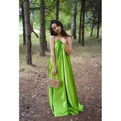 Women's Party Dress Satin Dress Long Dress Maxi Dress Blue Orange Green Sleeveless Pure Color Backless Summer Spring Halter Neck Fashion Loose Fit 2023 S M L XL -Party Prom Dresses Sales Store czlqwb1690352580989