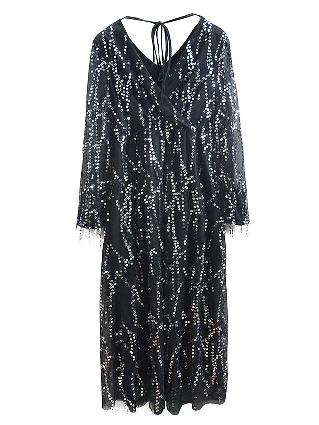 Women's Prom Dress Party Dress Fringe Dress Long Dress Maxi Dress Black Beige Long Sleeve Pure Color Sequins Summer Spring V Neck Party 2023 S M L XL 2XL 12 Women's Prom Dress Party Dress Fringe Dress Long Dress Maxi Dress Black Beige Long Sleeve Pure Color Sequins Summer Spring V Neck Party 2023 S M L XL 2XL - Image 12