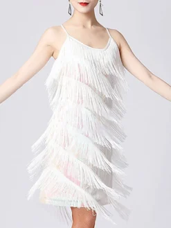 Women's Party Dress Fringe Dress Sequin Dress Midi Dress Silver Black White Sleeveless Pure Color Sequins Summer Spring Fall Spaghetti Strap Fashion Party Vacation Summer Dress 2022 S M L XL XXL 3XL -Party Prom Dresses Sales Store dabqhd1639557633742