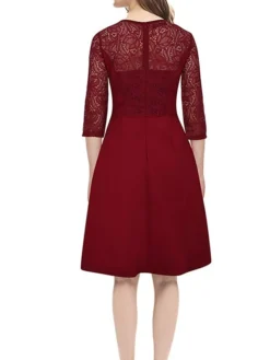 Women's Party Dress Lace Dress Swing Dress Mini Dress Black Wine Blue 3/4 Length Sleeve Pure Color Lace Spring Fall Winter Crew Neck Fashion Party Spring Dress 2023 S M L XL XXL 3XL 4XL -Party Prom Dresses Sales Store damiyx1671604317676