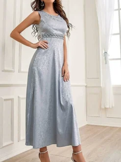 Women's Two Piece Dress Set Party Dress Sheath Dress Party Wedding Guest Fashion Party Embroidered Long Dress Maxi Dress Crew Neck Long Sleeve Print Regular Fit Gray Fall Winter S M L XL -Party Prom Dresses Sales Store dbahjy1695105969161