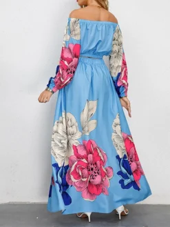 Women's Two Piece Dress Set Casual Dress Skirt Set Daily Going Out Casual Ruched Print Long Dress Maxi Dress Off Shoulder Long Sleeve Floral Regular Fit Blue Green Rose Red Fall Winter S M L XL XXL -Party Prom Dresses Sales Store dbhpyl1692339425290