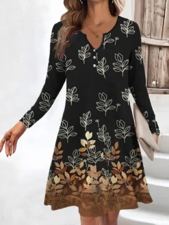 Women's Work Dress Casual Dress Fashion Winter Dress Daily Mini Dress Button Print V Neck Long Sleeve Floral Regular Fit Yellow Navy Blue Blue Fall Winter S M L XL XXL -Party Prom Dresses Sales Store dcihdf1694660964445