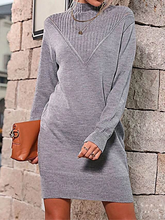 Women's Sweater Dress Jumper Dress Winter Dress Mini Dress Warm Plain Outdoor Daily Vacation Going Out Turtleneck Long Sleeve 2023 Loose Fit Gray S M L 1 Women's Sweater Dress Jumper Dress Winter Dress Mini Dress Warm Plain Outdoor Daily Vacation Going Out Turtleneck Long Sleeve 2023 Loose Fit Gray S M L