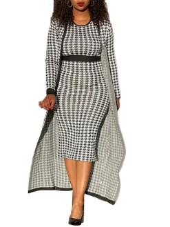 Women's Two Piece Dress Set Casual Dress Sheath Dress Daily Going Out Streetwear Modern Print Midi Dress Crew Neck Long Sleeve Houndstooth Regular Fit Black Fall Winter S M L XL XXL -Party Prom Dresses Sales Store dctycq1695194337094
