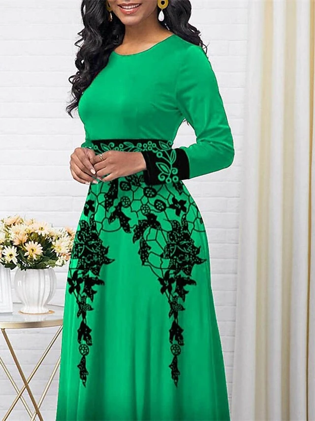 Women‘s Christmas Party Dress Swing Dress Long Dress Maxi Dress Green Blue Red Long Sleeve Lace Winter Fall Autumn Crew Neck Romantic Party Winter Dress Fall Dress 2022 S M L XL 2XL 3XL 4XL 5XL 2 Women‘s Christmas Party Dress Swing Dress Long Dress Maxi Dress Green Blue Red Long Sleeve Lace Winter Fall Autumn Crew Neck Romantic Party Winter Dress Fall Dress 2022 S M L XL 2XL 3XL 4XL 5XL - Image 2